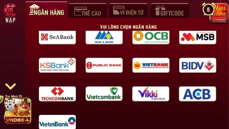 Bạn nạp tiền với phương thức thanh toán thuận tiện