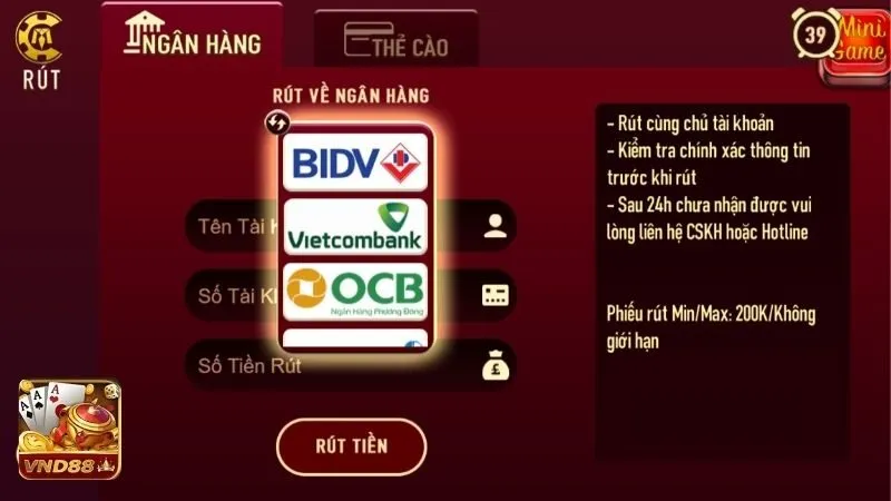 Rút tiền được chờ đón trên trang chủ VND88